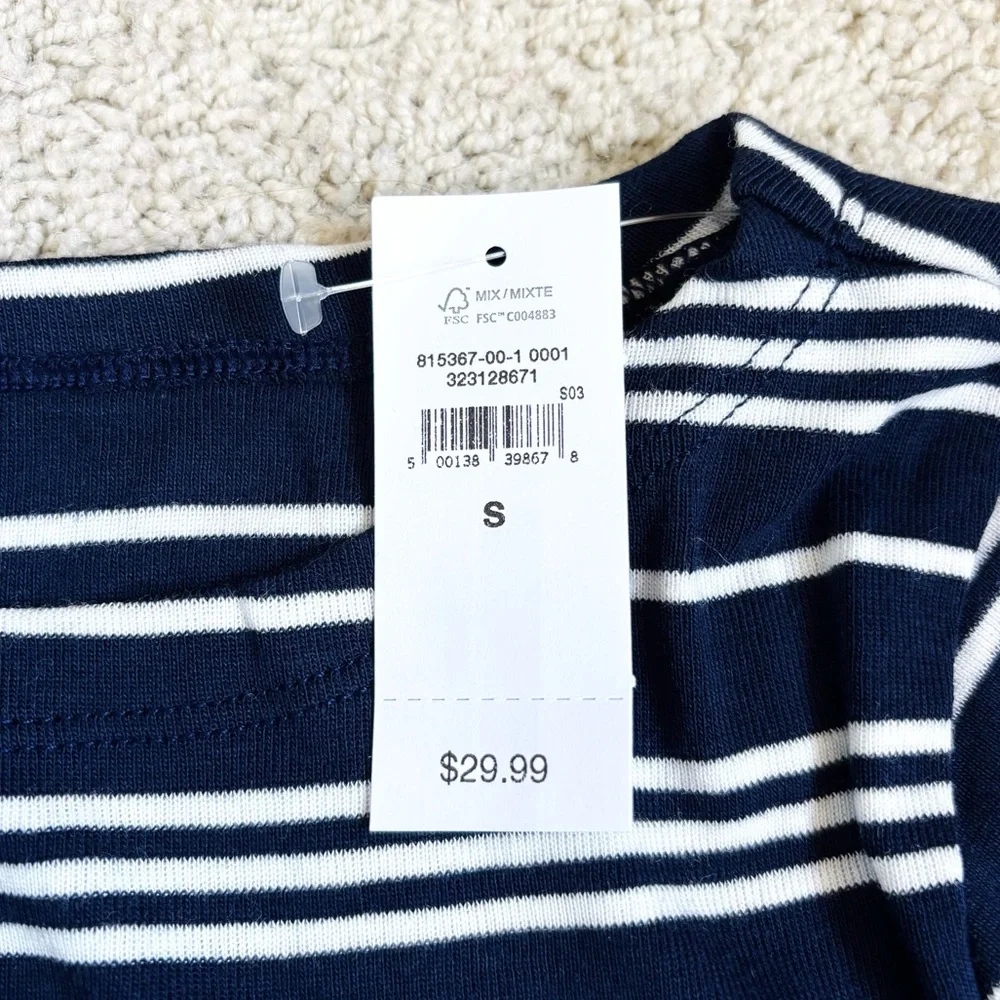 gap navy blue and white striped ribbed boatneck long sleeve t-shirt - Picture 8 of 13